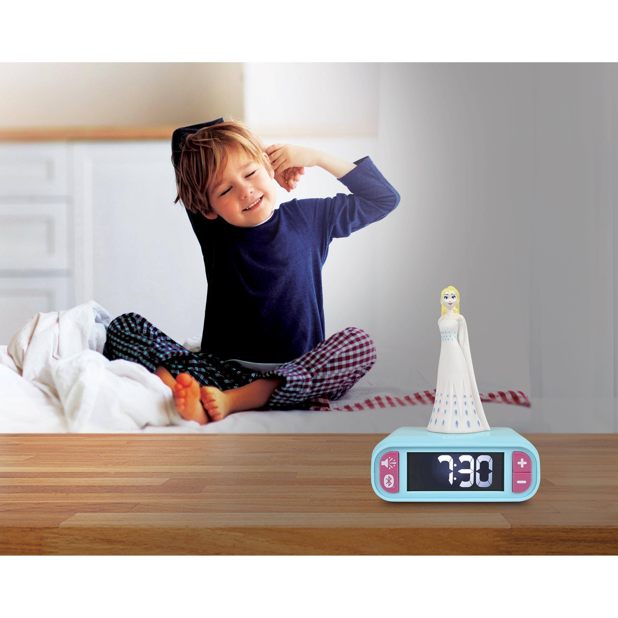 Alt View 7. Lexibook - Digital alarm clock with 3D Elsa night light. Bluetooth speaker and sound effects - BLUE.