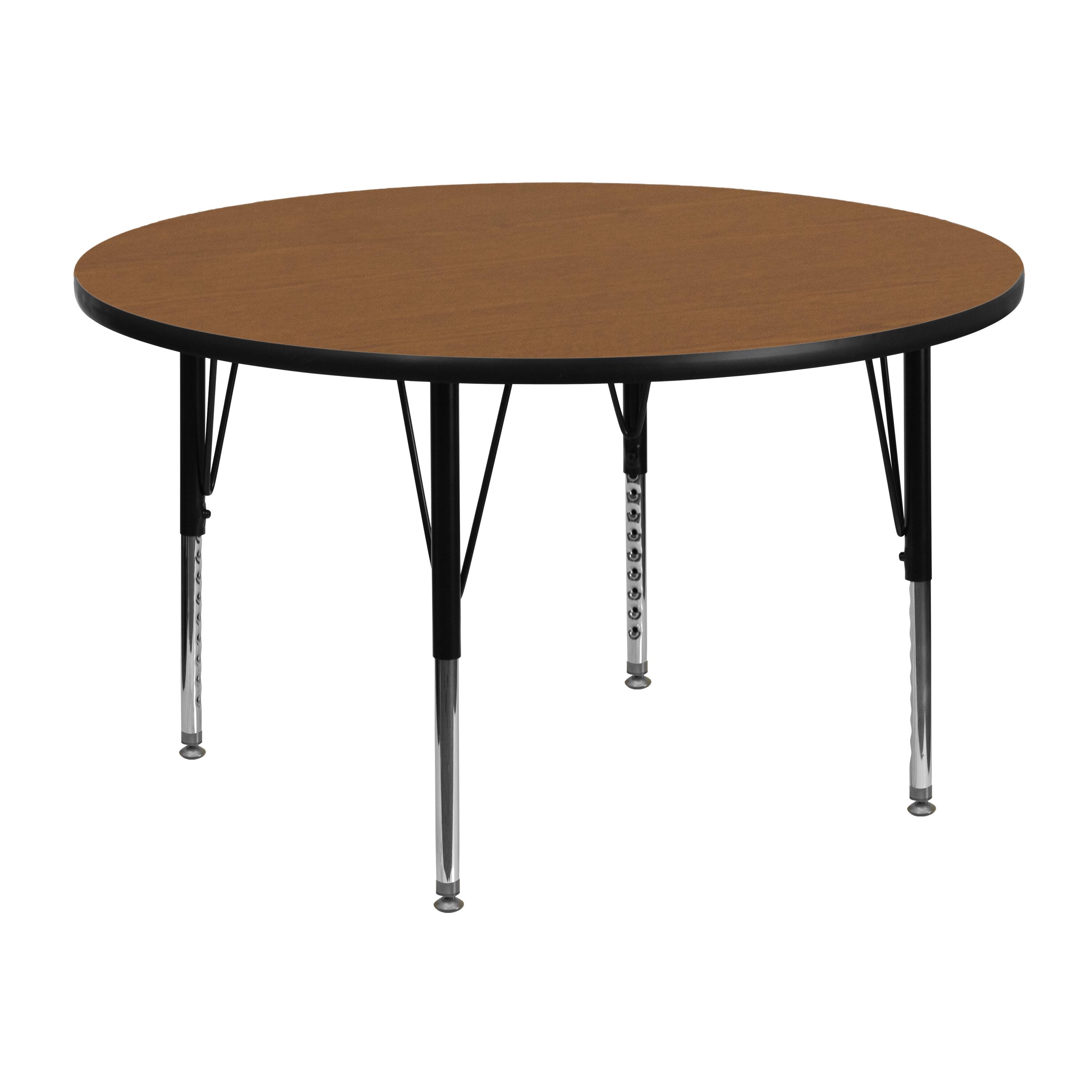 Front. Flash Furniture - Wren 48'' Round Oak Thermal Laminate Activity Table - Height Adjustable Short Legs - Brown.