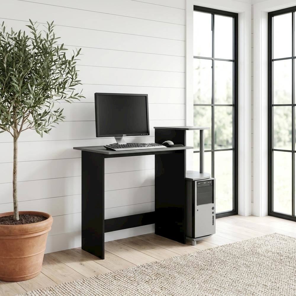 Angle. BisonOffice - Black/Grey Compact Computer Desk with Modern Workspace Design - Black/Grey.