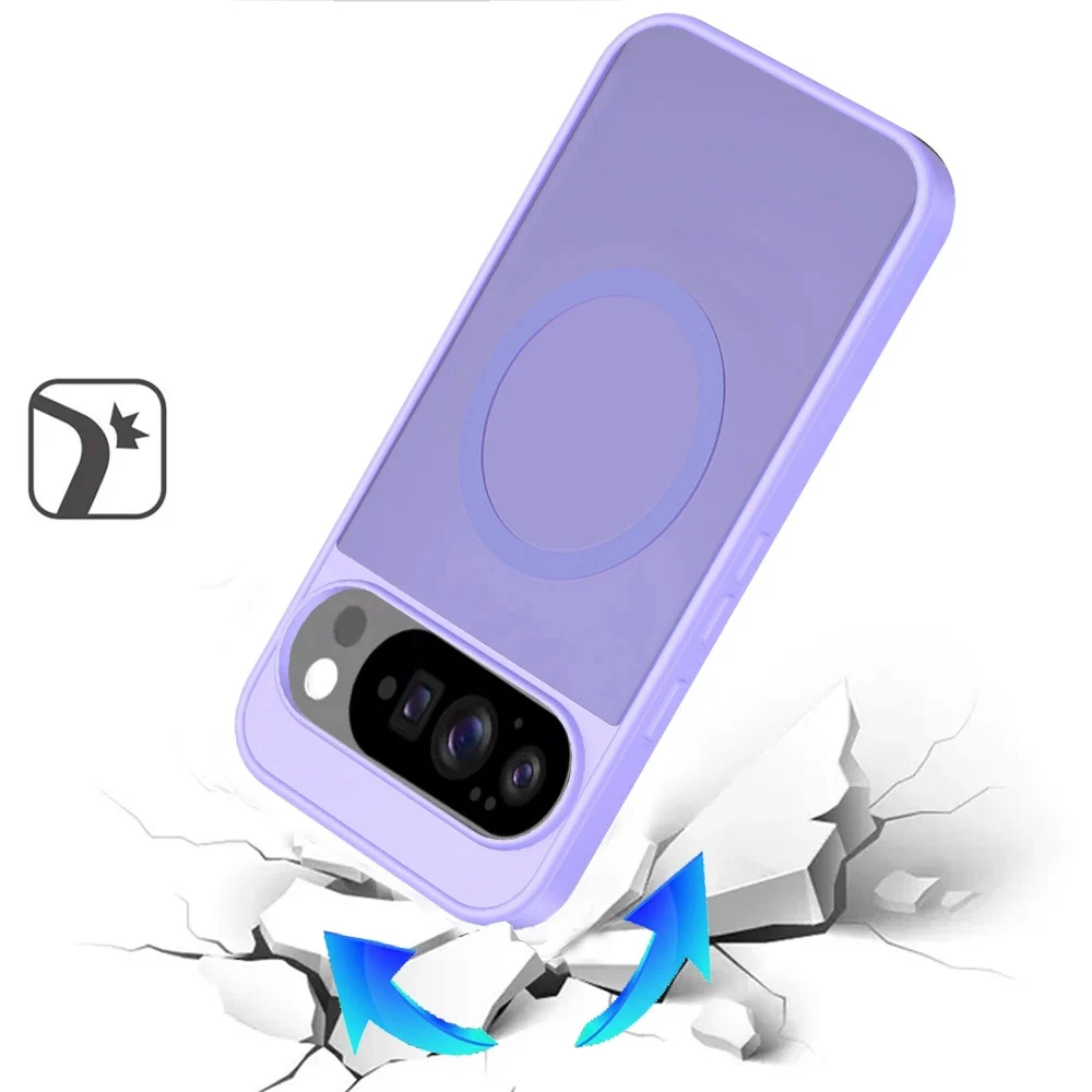 Left. Kitcheniva - Soft Touch Translucent Magnetic Case With Tempered Glass For Google Pixel 10 / 10 Pro Light Purple - Light Purple.
