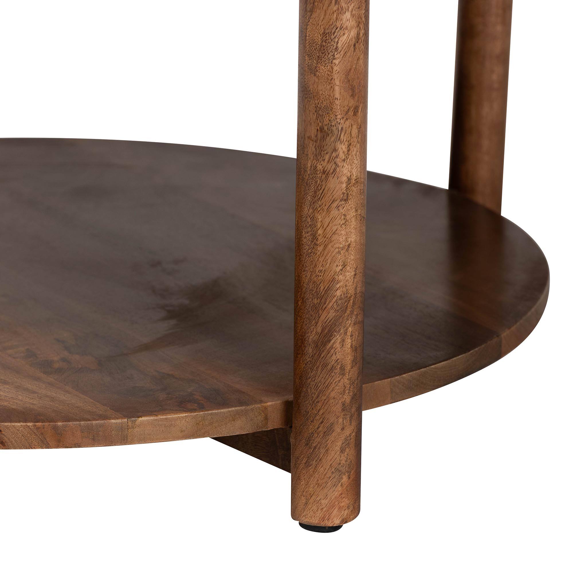 Back. Baxton Studio - Quindalyn Round Marble Coffee Table - Modern Accent Table with Mango Wood Frame and Open Shelf Storage - Marble White/Walnut Brown.