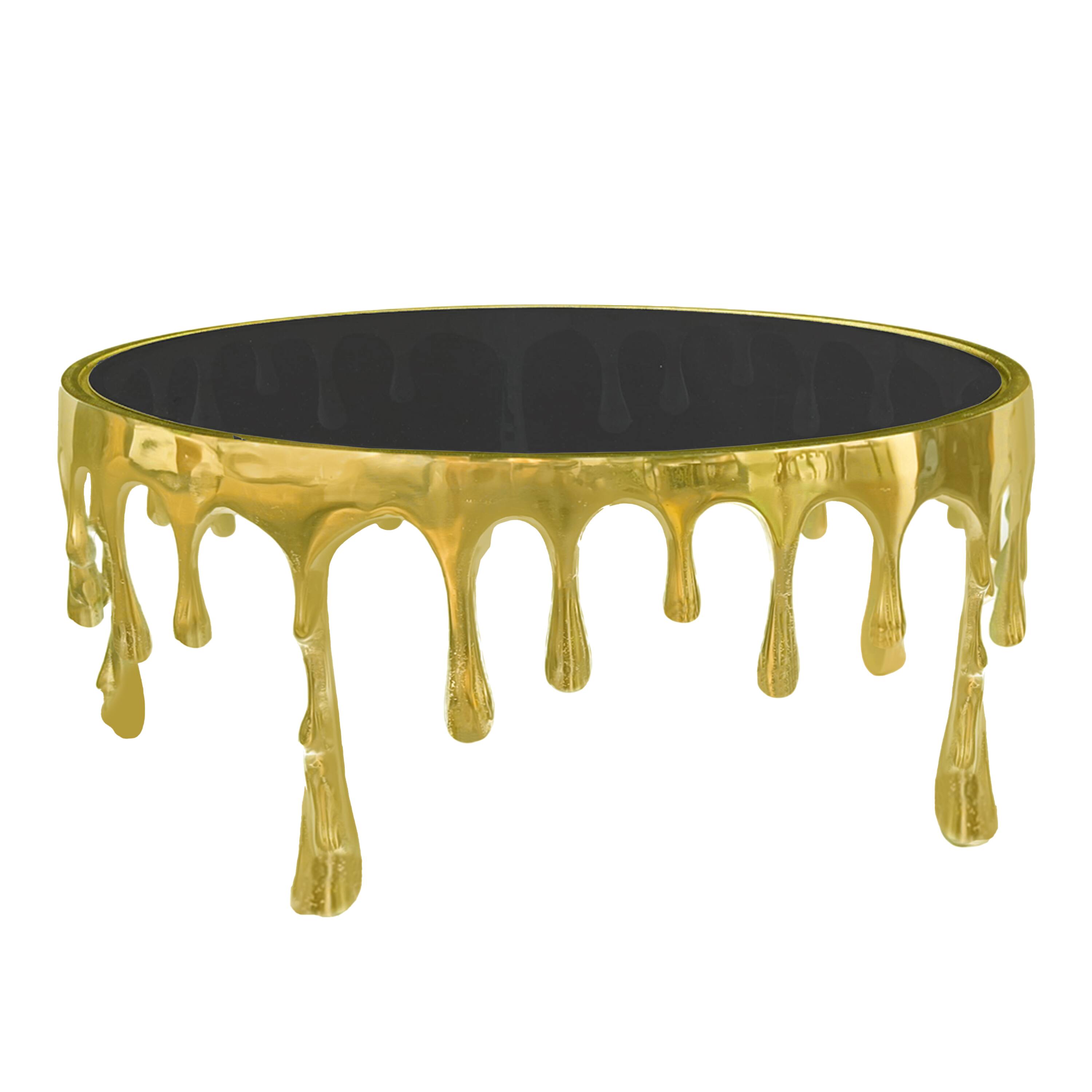 Alt View 1. Manhattan Lane - Capri Coffee Table | 36 Inch Round Glass Top | Melting Drip Design - Gold, Black.
