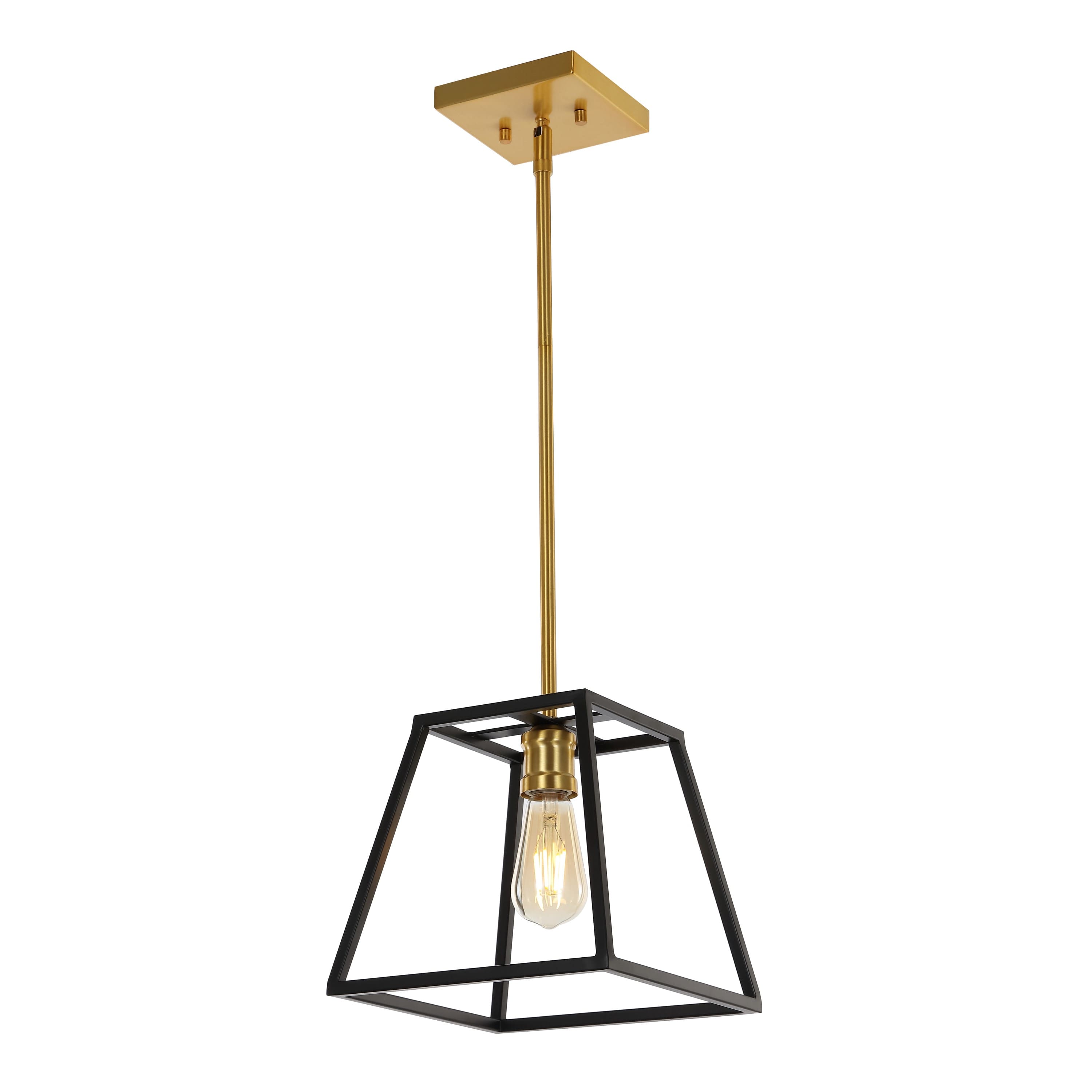 Jonathan Y - Girard 9.25" 1-Light Farmhouse Industrial Iron LED Pendant - Black/Brass Gold