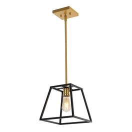 Jonathan Y - Girard 9.25" 1-Light Farmhouse Industrial Iron LED Pendant - Black/Brass Gold