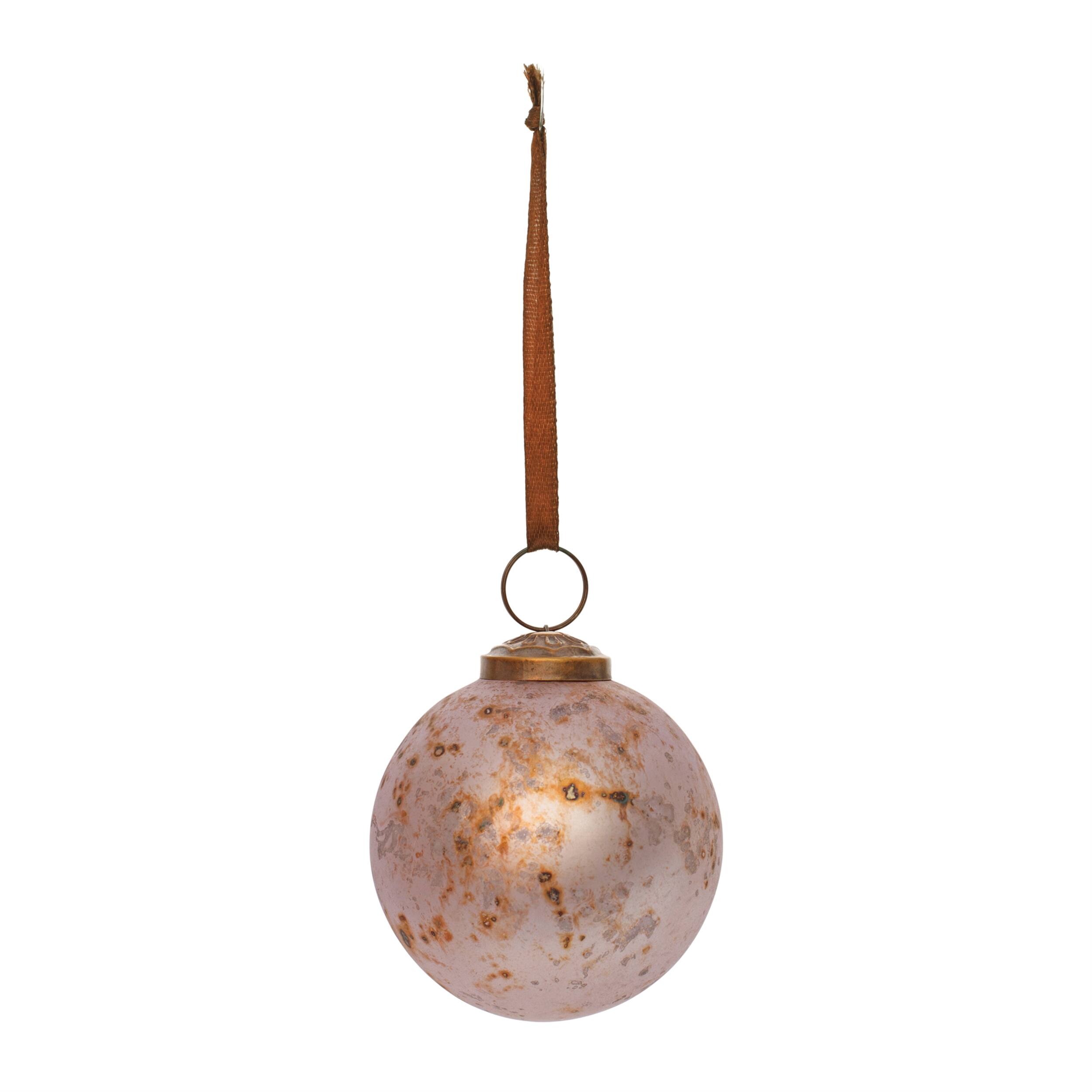 Angle. BreeBe - Rusted Violet Mercury Glass Ball Ornament (Set of 6) - Bronze.