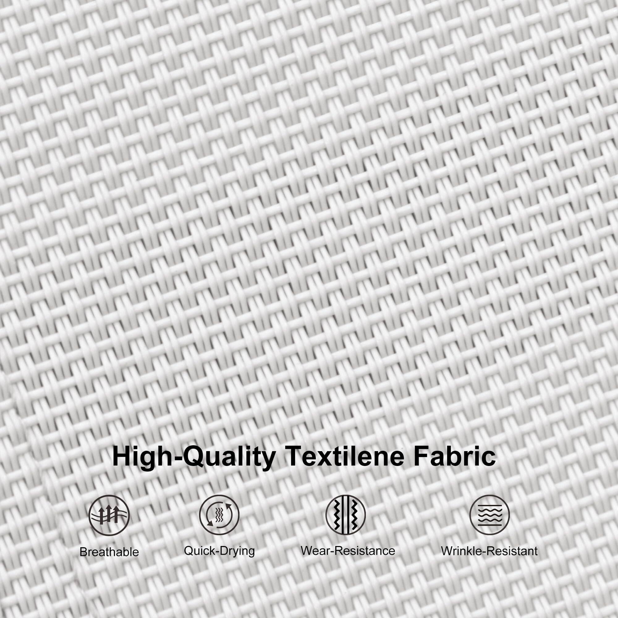High-Quality Textilene Fabric  
Breathable  
Quick-Drying  
Wear-Resistance  
Wrinkle-Resistant