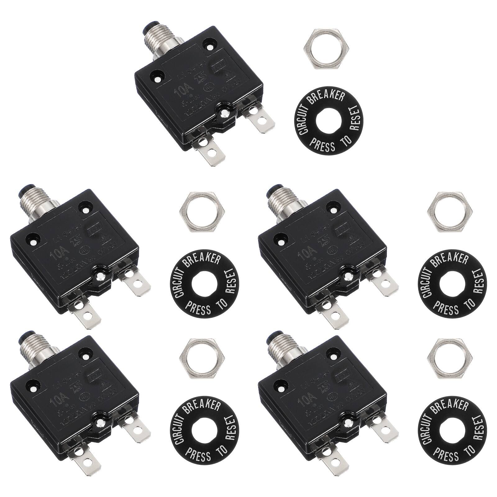 Unique Bargains - 5pcs 10A Push Button Circuit Breaker, 125/250V AC,50V DC, Manual Reset Thermal Overload Protector for Industrial - Black price history on PriceWatchPro