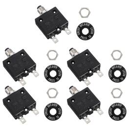 Unique Bargains - 5pcs 10A Push Button Circuit Breaker, 125/250V AC,50V DC, Manual Reset Thermal Overload Protector for Industrial - Black