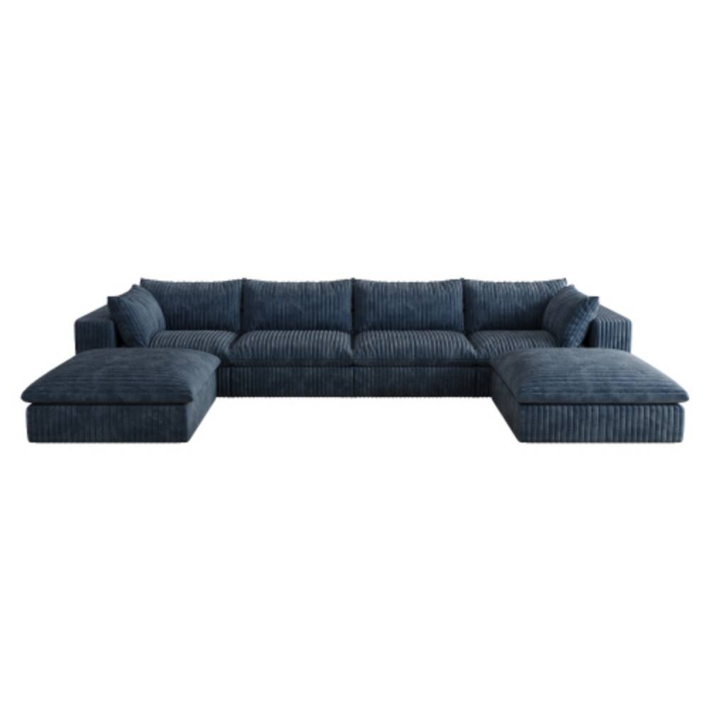 Alt View 1. LUCKY ONE - 157.6" Modular Cloud Sofa No Assembly Corduroy Deep Seat Double-Layer Cushion - Blue.