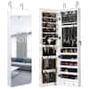 Front. Costway - Mirrored Jewelry Cabinet Jewelry Organizer w/2 LED Lights White - White.