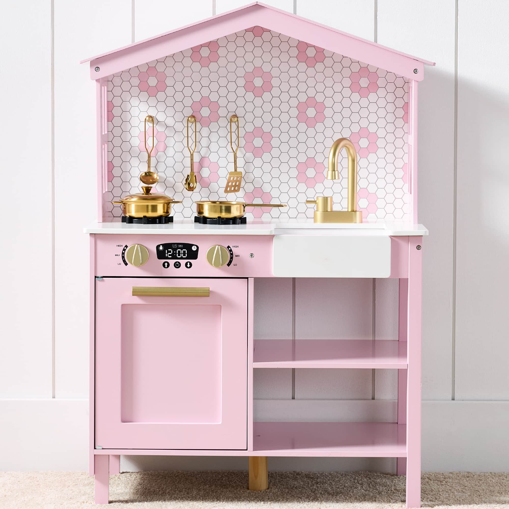 Front. Best Choice Products - Best Choice Products Pretend Play Wooden Farmhouse Kitchen Set w/ Storage, Clicking Knobs, 5 Accessories - Rose - Rose.