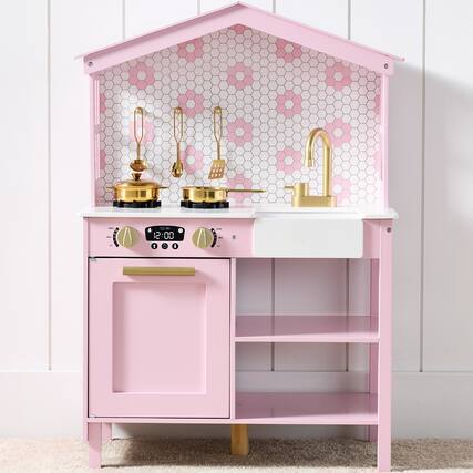 Front. Best Choice Products - Best Choice Products Pretend Play Wooden Farmhouse Kitchen Set w/ Storage, Clicking Knobs, 5 Accessories - Rose - Rose.