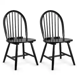 Costway - Set of 2 Vintage Windsor Dining Side Chair Wood Spindleback Kitchen Room - Black