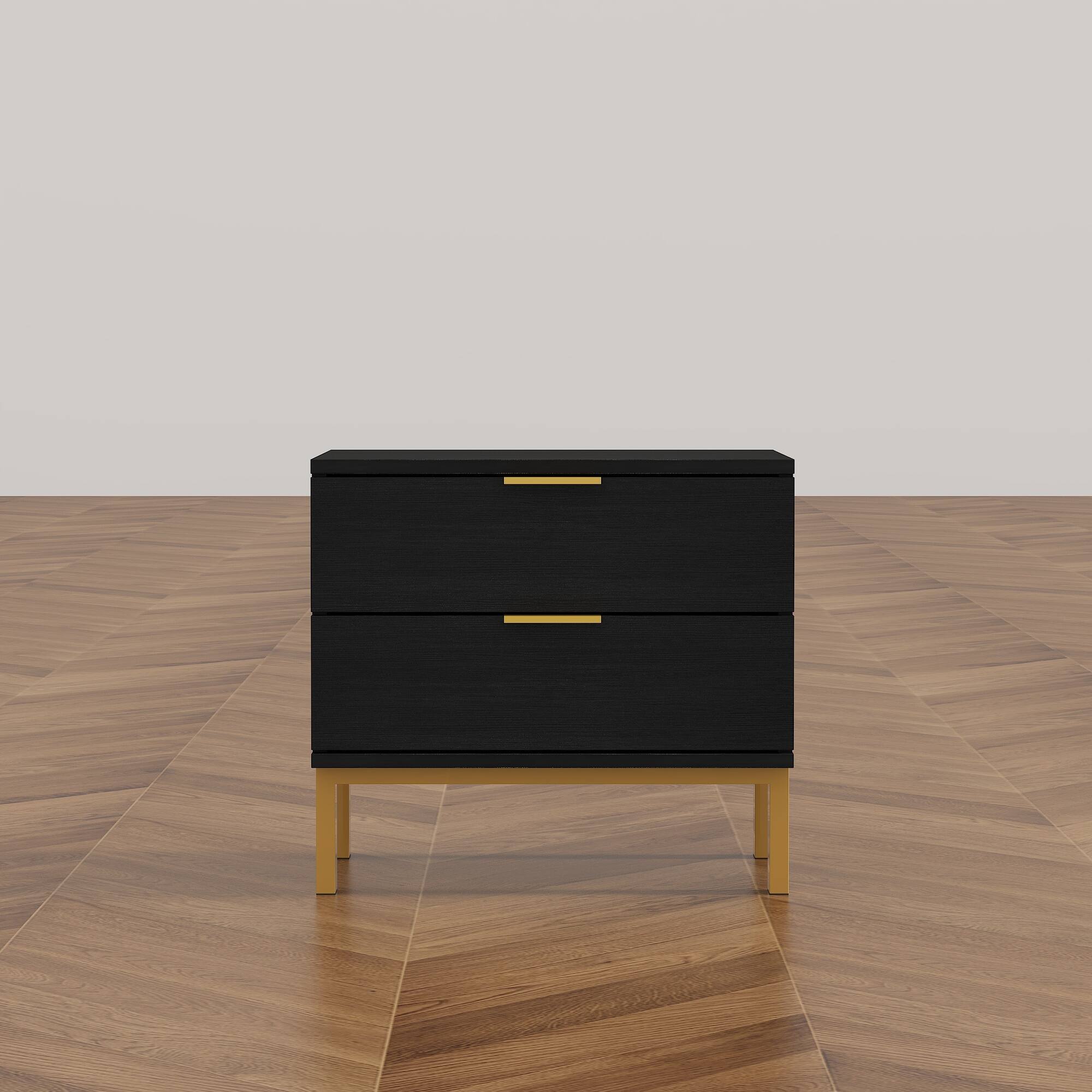 Alt View 9. FUFU & GAGA - FUFU&GAGA 2 - Drawer Nightstand with Gold Accents: Stylish Bedside Storage - Black.