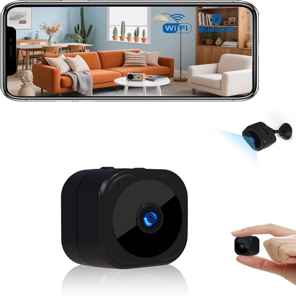 1080P HD Mini Camera for Indoor Security with App Control Motion Detection & Night Vision Wireless WiFi Rechargeable - Black