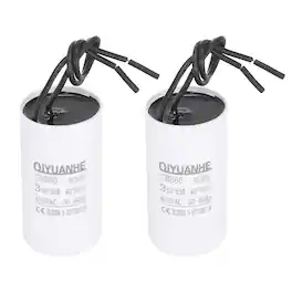 Unique Bargains - 2pcs CBB60 Capacitor, 3uF 450V Run Round Start Capacitor for Water Pump AC Motor, HVAC Compressor Gen. Air Condenser - White