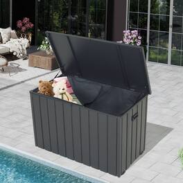 HOMLUX - Outdoor Storage Box Metal Deck Box Built-in a Oxford Fabric Storage Bag Lockable Outside Patio Storage Box Gray - Dark Gray