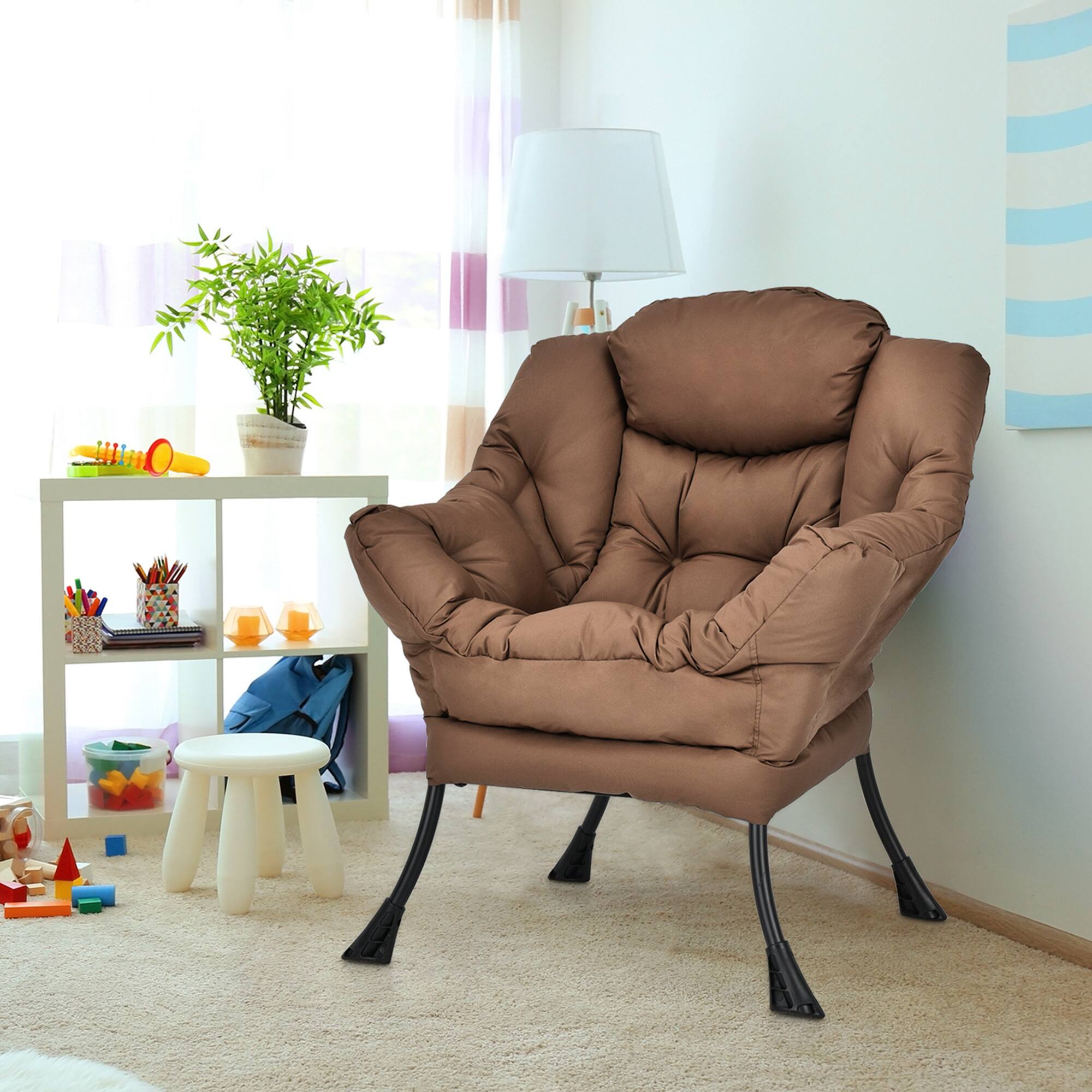 Alt View 11. Costway - Modern Polyester Lazy Sofa Chair with Side Pocket - Brown.