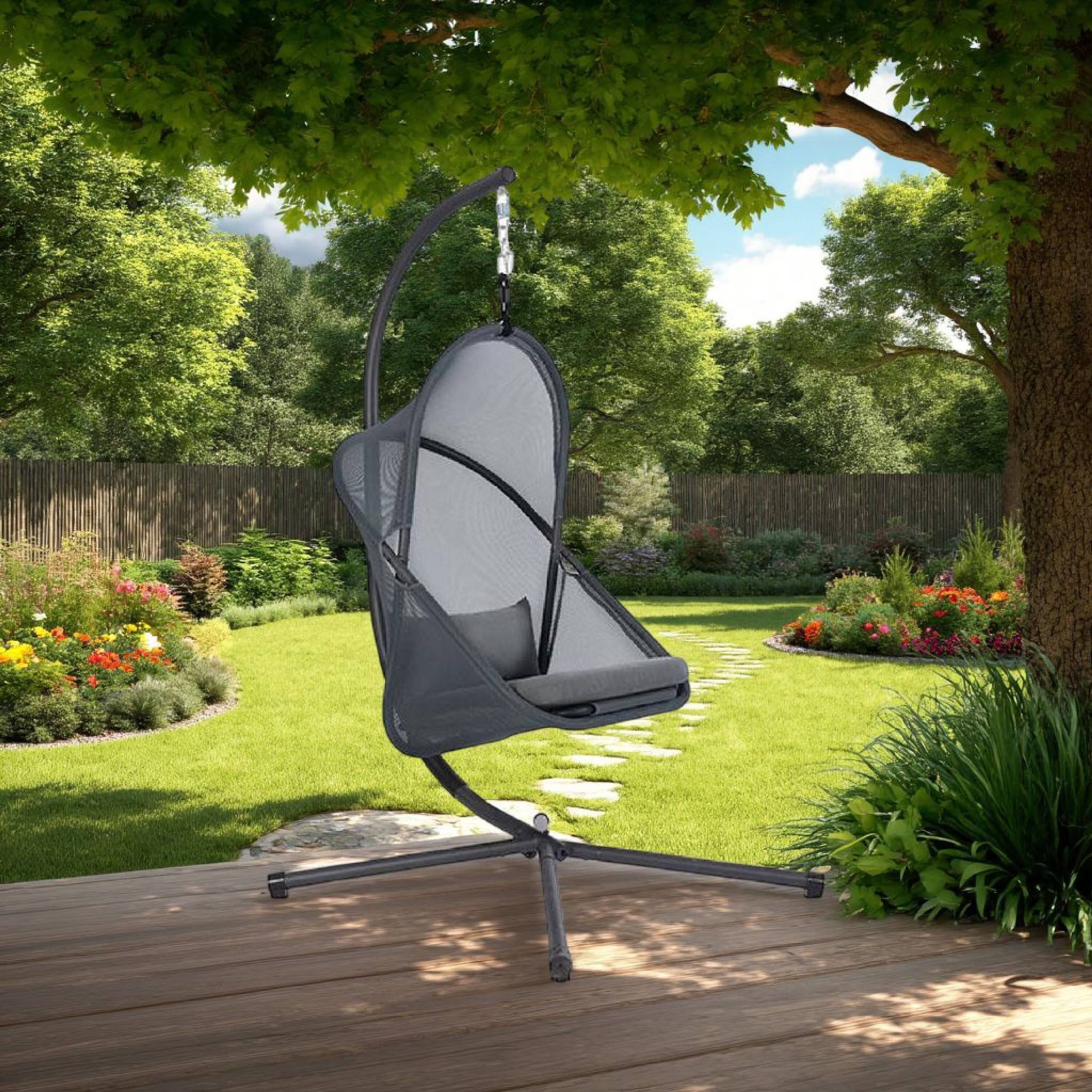 Alt View 5. Manhattan Lane - Cery Outdoor Hanging Swing Chair, Cushioned Dark Gray Mesh - Dark Gray.