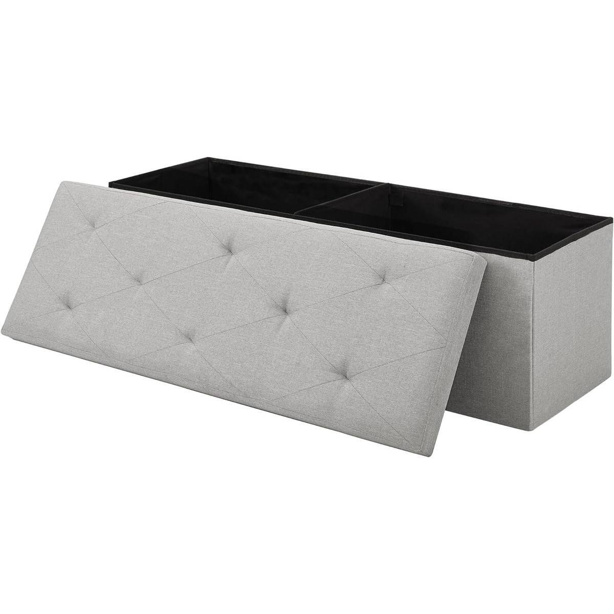 Hivvago - Light Grey Linen Upholstered Bedroom Living Room Entryway Storage Bench Ottoman - Light Gray