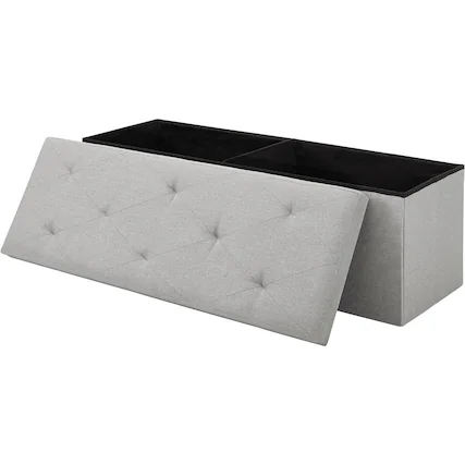 Front. Hivvago - Light Grey Linen Upholstered Bedroom Living Room Entryway Storage Bench Ottoman - Light Grey.