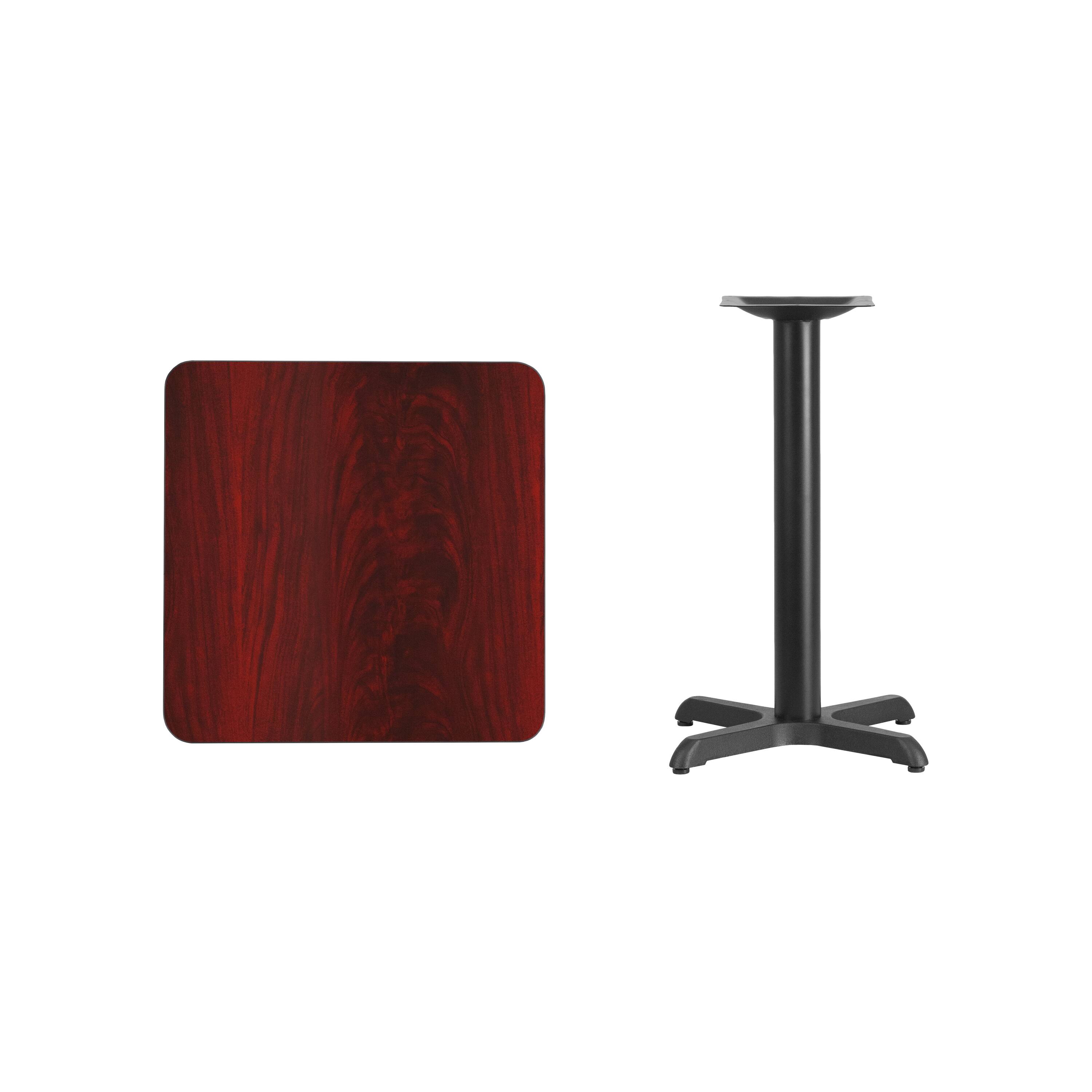 Alt View 2. Emma + Oliver - 24" Square Laminate Table Top with 22"x22" Table Height Base - Mahogany.