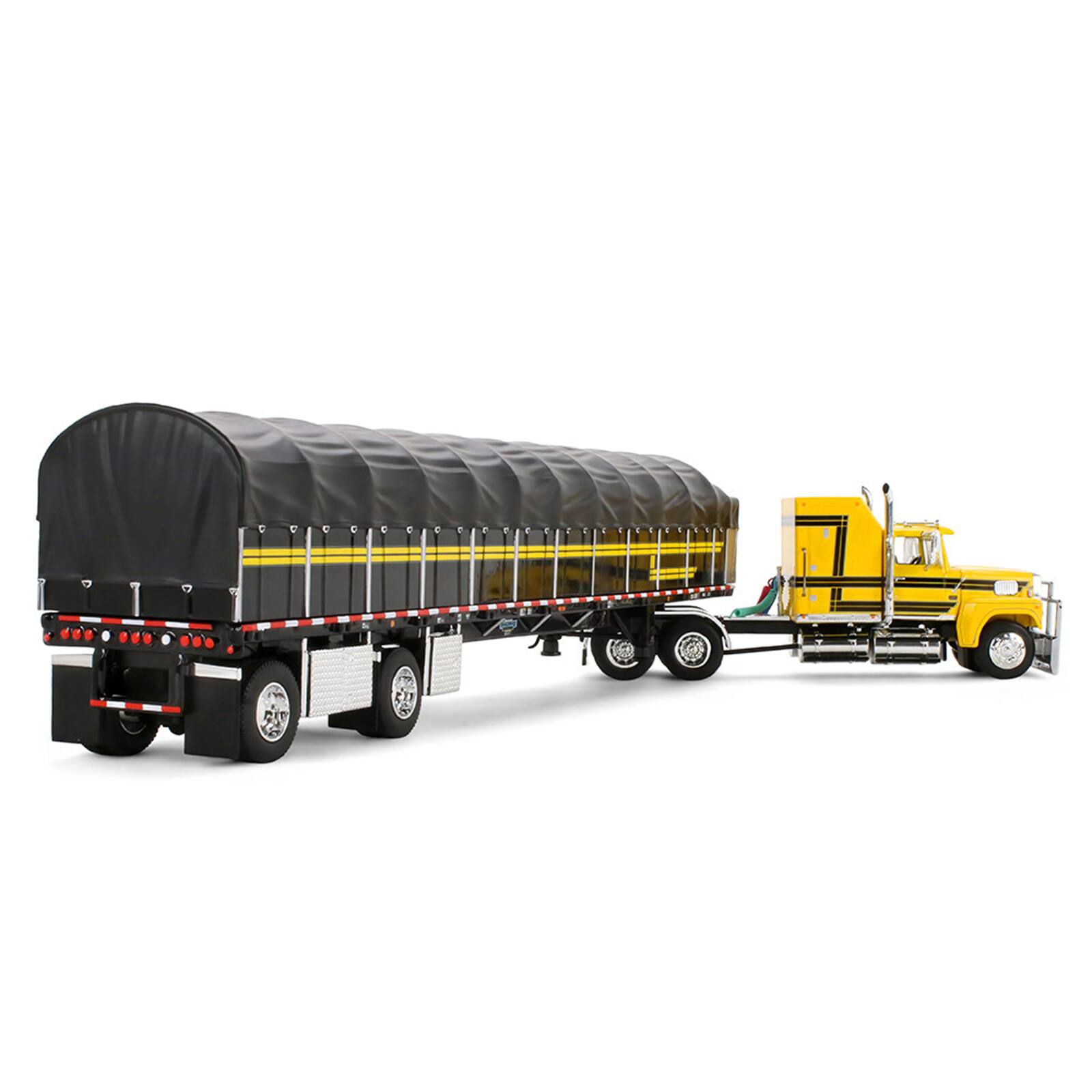 Alt View 4. First Gear - Ford LTL 9000 with 60" Aerodyne Sleeper & 53' Wilson Roadbrute Trailer w/Wagon Yellow w/Black 1/64 Model by First Gear.
