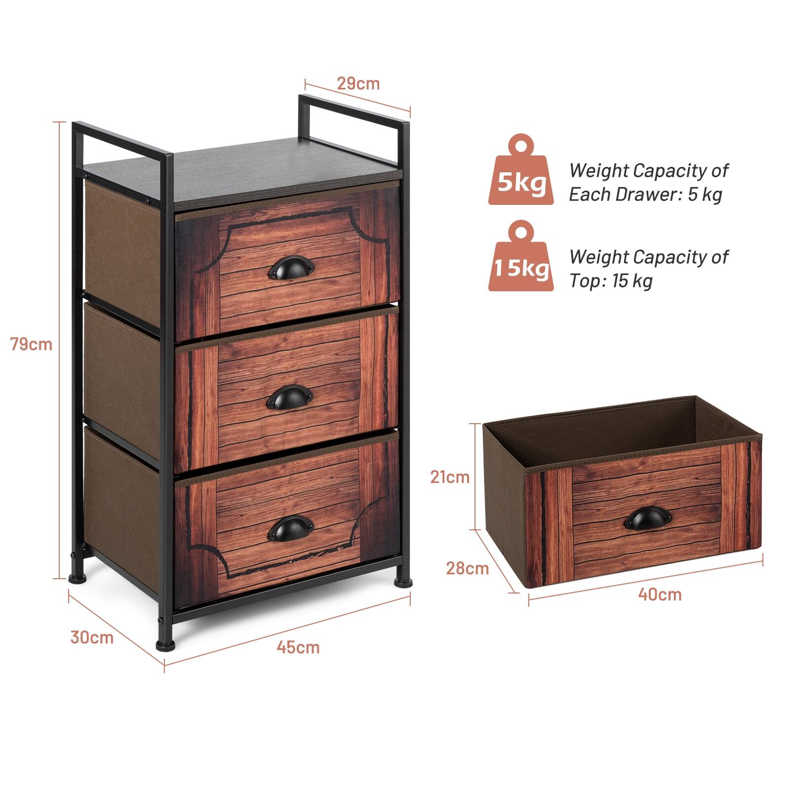 Weight Capacity of Each Drawer: 5 kg
Weight Capacity of Top: 15 kg
29cm
79cm
21cm
28cm
40cm
30cm
45cm