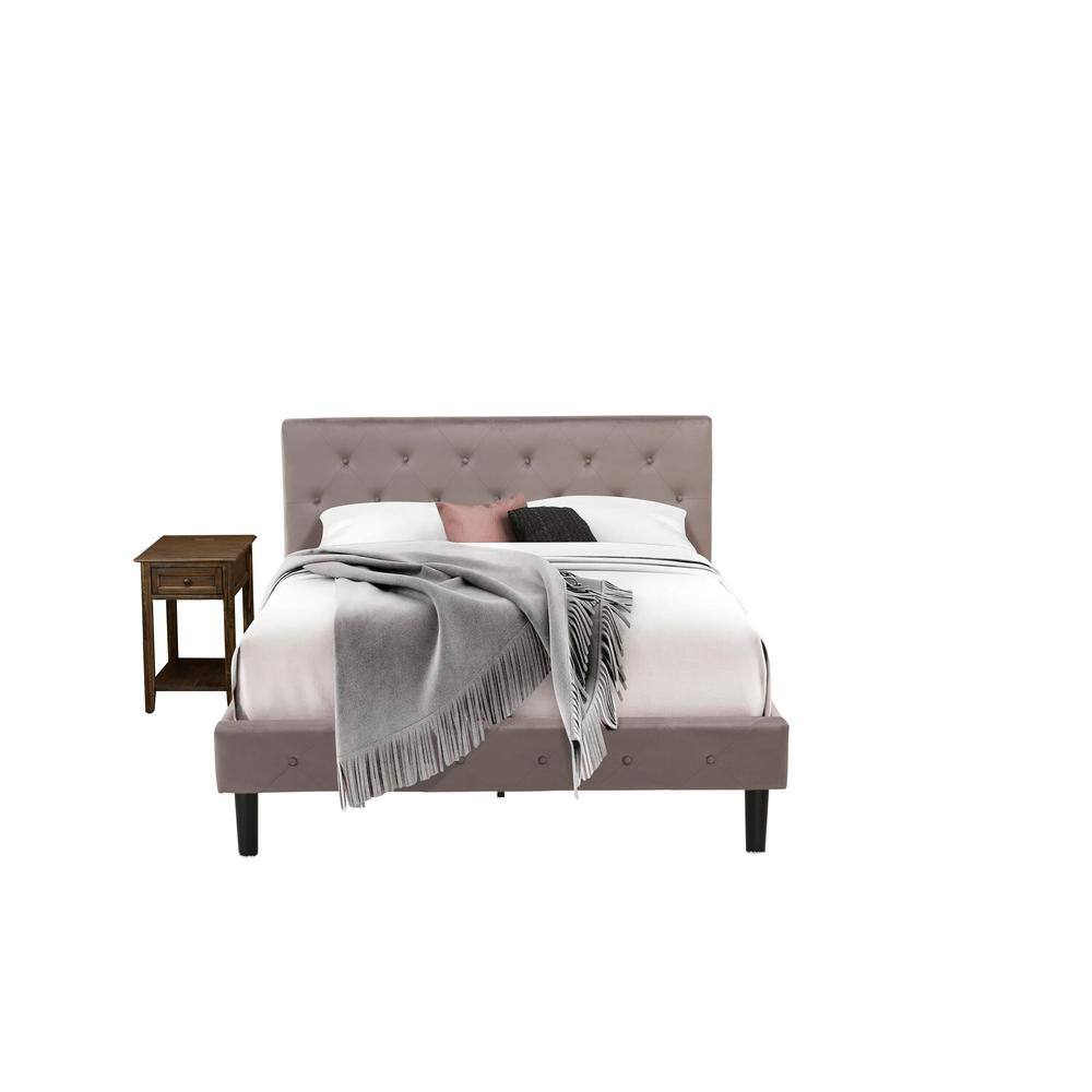 Alt View 4. East West Furniture - NL14Q-1DE07 2 Pc Bed Set - 1 Bed Brown Taupe Velvet Fabric Headboard and 1 Nightstand - Distressed Jacobean Finish - Taupe Brown.