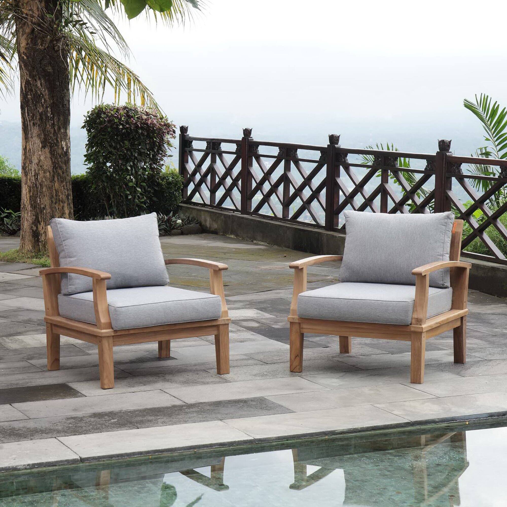 Front. Modway - Marina 2 Piece Outdoor Patio Teak Set by Modway - Natural Gray.