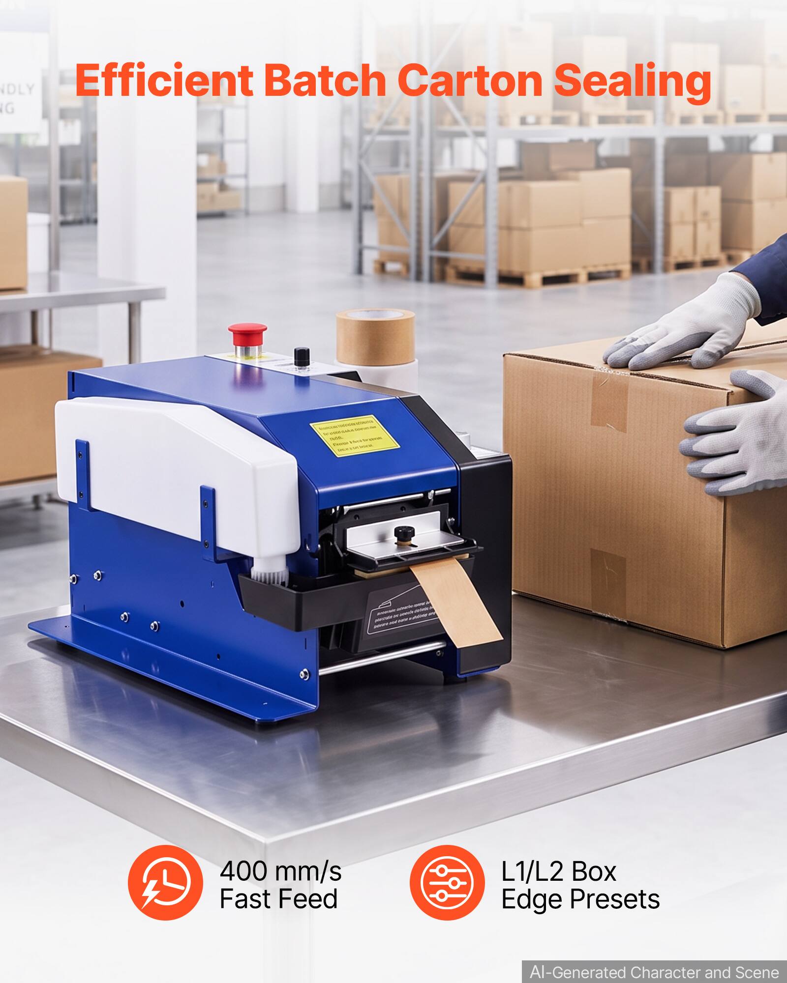 Efficient Batch Carton Sealing

400 mm/s Fast Feed

L1/L2 Box Edge Presets

AI-Generated Character and Scene