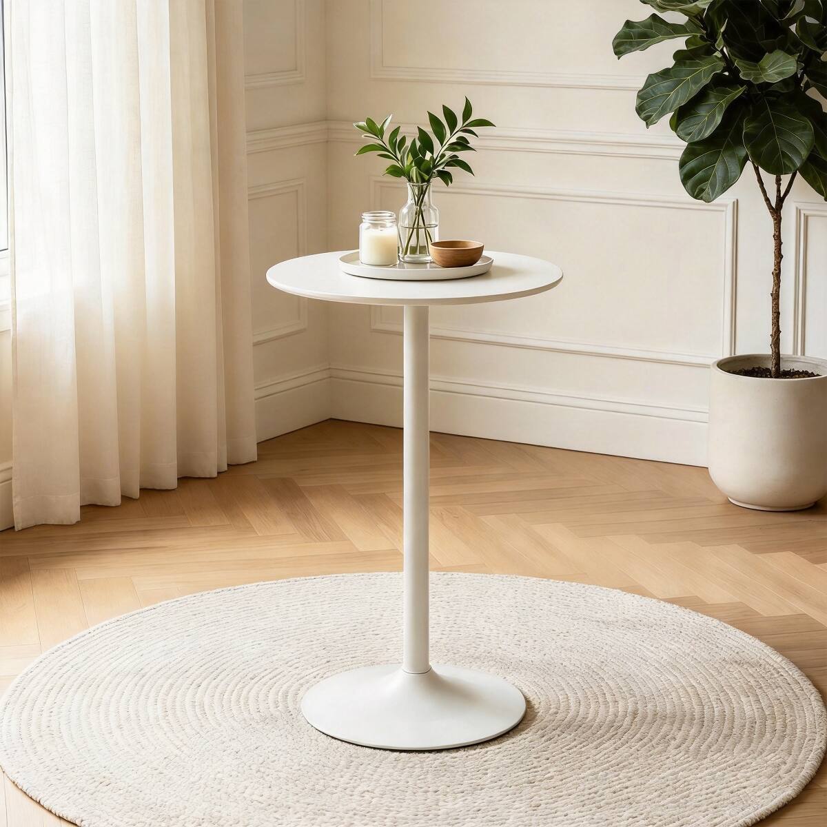 Loheer Round Bar Table, MDF Top and Matte Iron Base, 24 Inch Tabletop ...