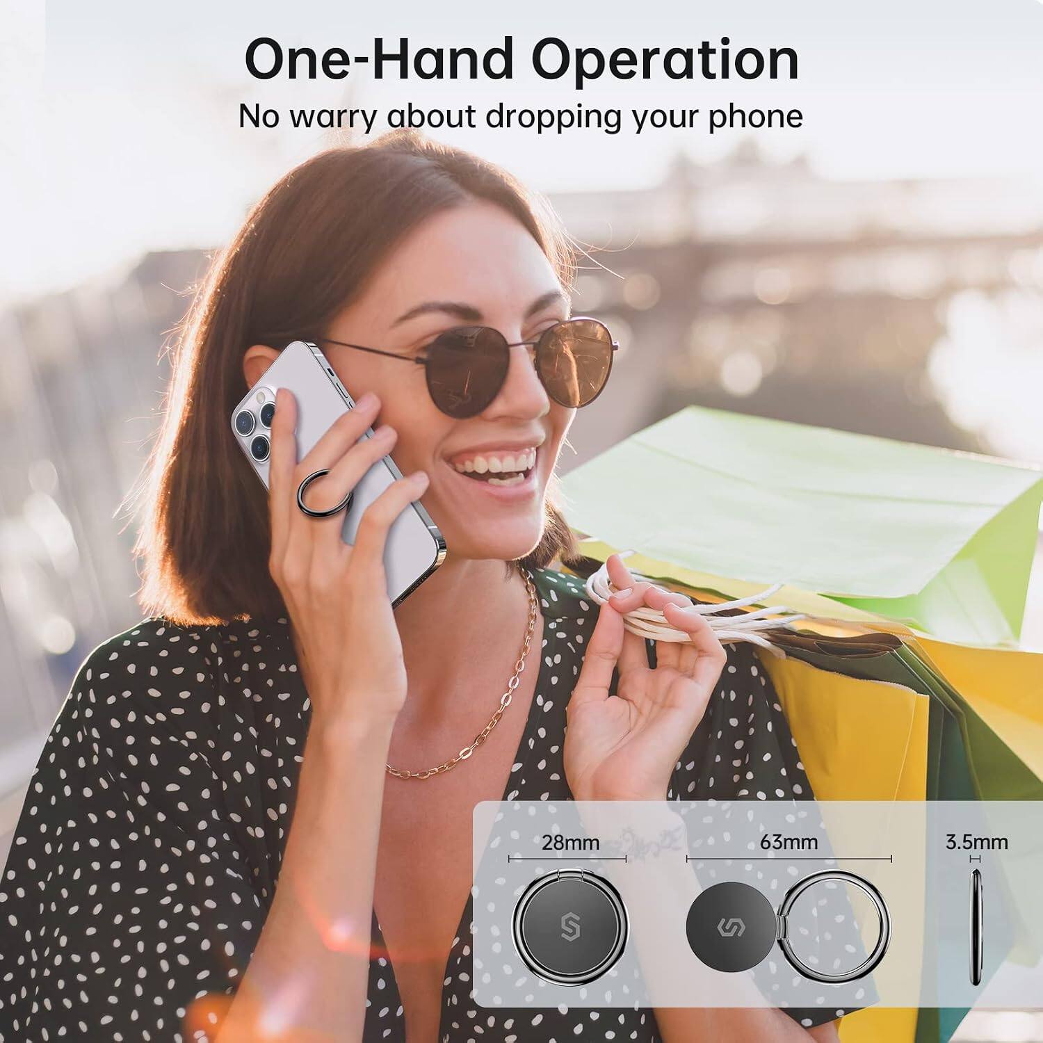 One-Hand Operation  
No worry about dropping your phone  

28mm  
63mm  
3.5mm
