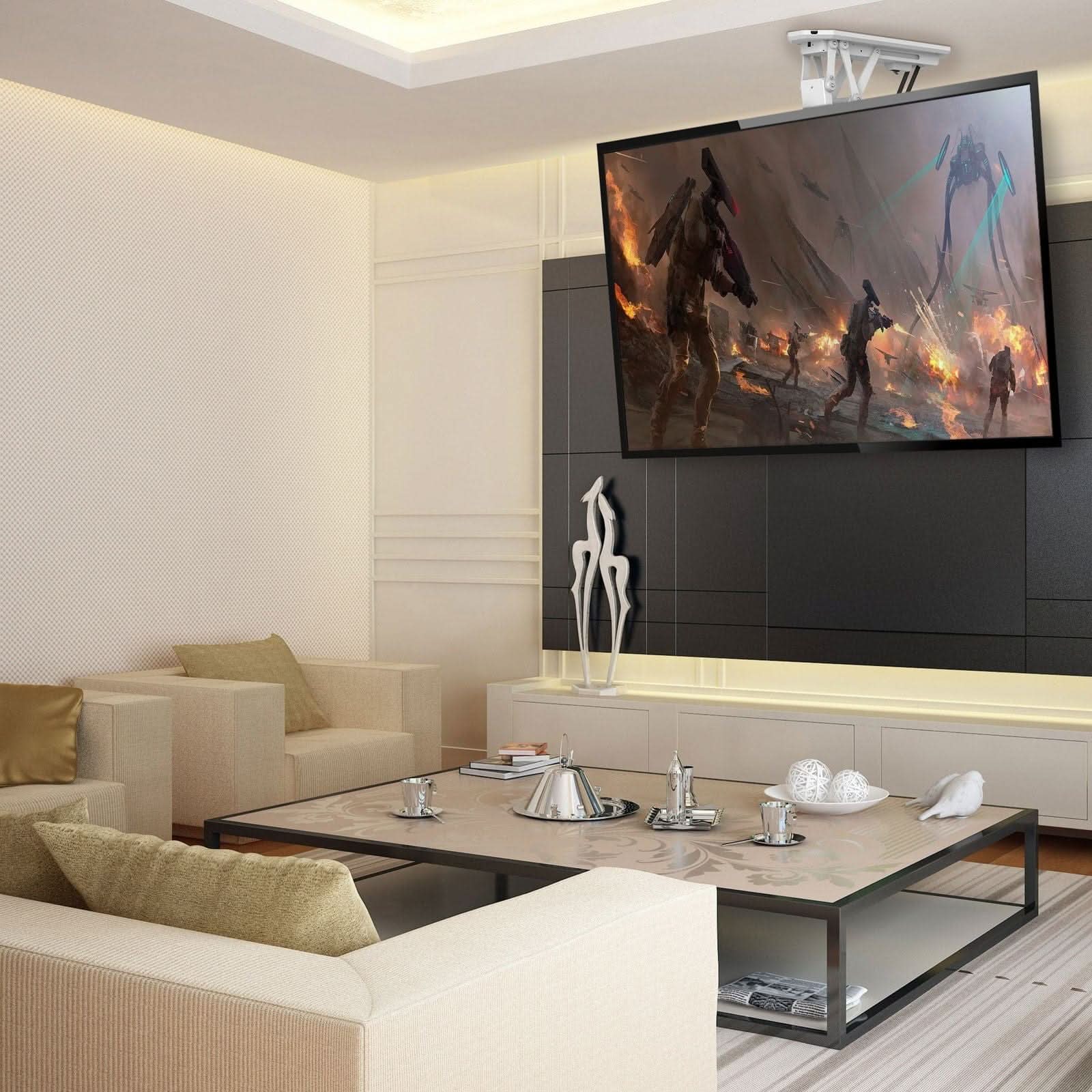 Alt View 7. Mount-It! - Motorized Ceiling TV Mount with Remote & App for 32” – 70” TVs, White - White.