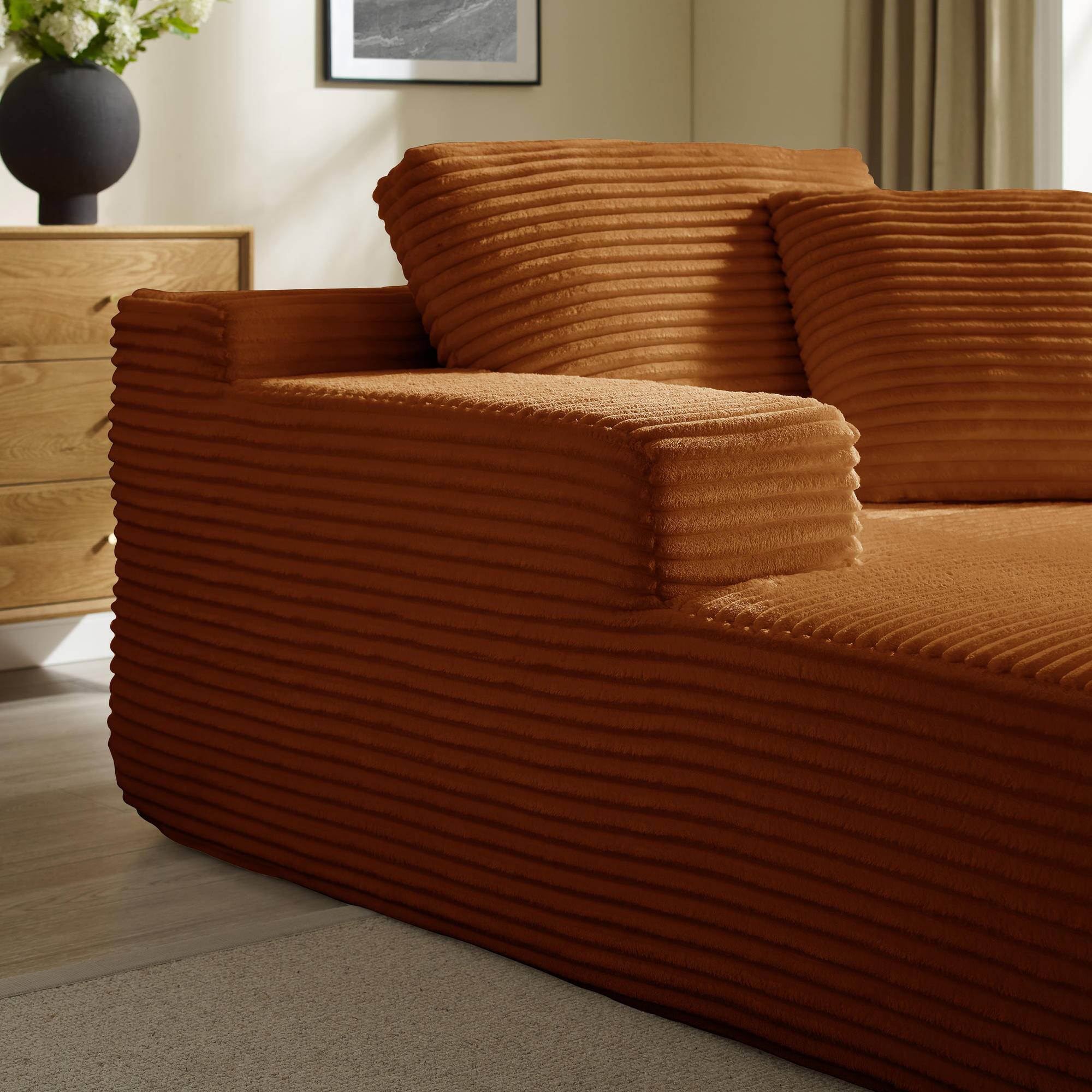 Alt View 5. Meqiodas - 67.5”Oversized Indoor Chaise Lounge, Sofa Bed, Living Room Sofa, Corduroy Upholstered Boneless Cloud Sofa, No Assembly - Brown.