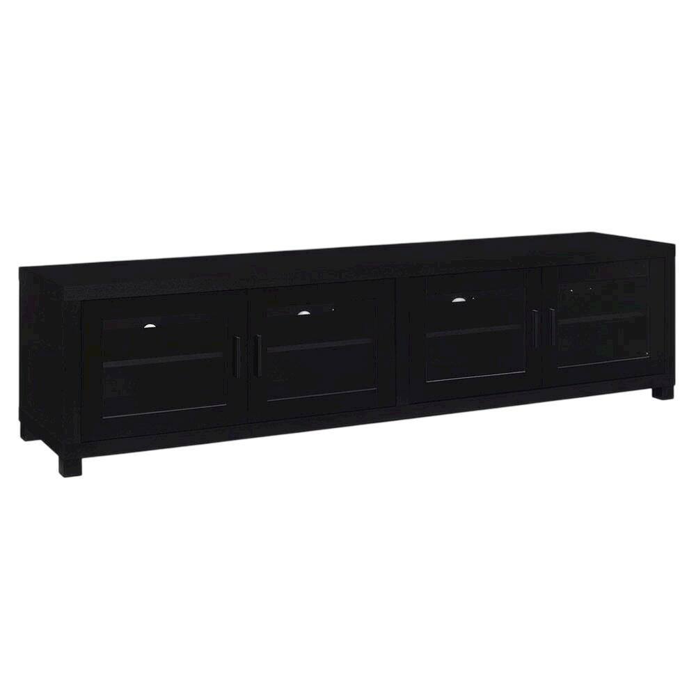 Alt View 3. FurniFact - Black engineered wood TV stand, 4 doors, modern design,, durable materials - Brown.