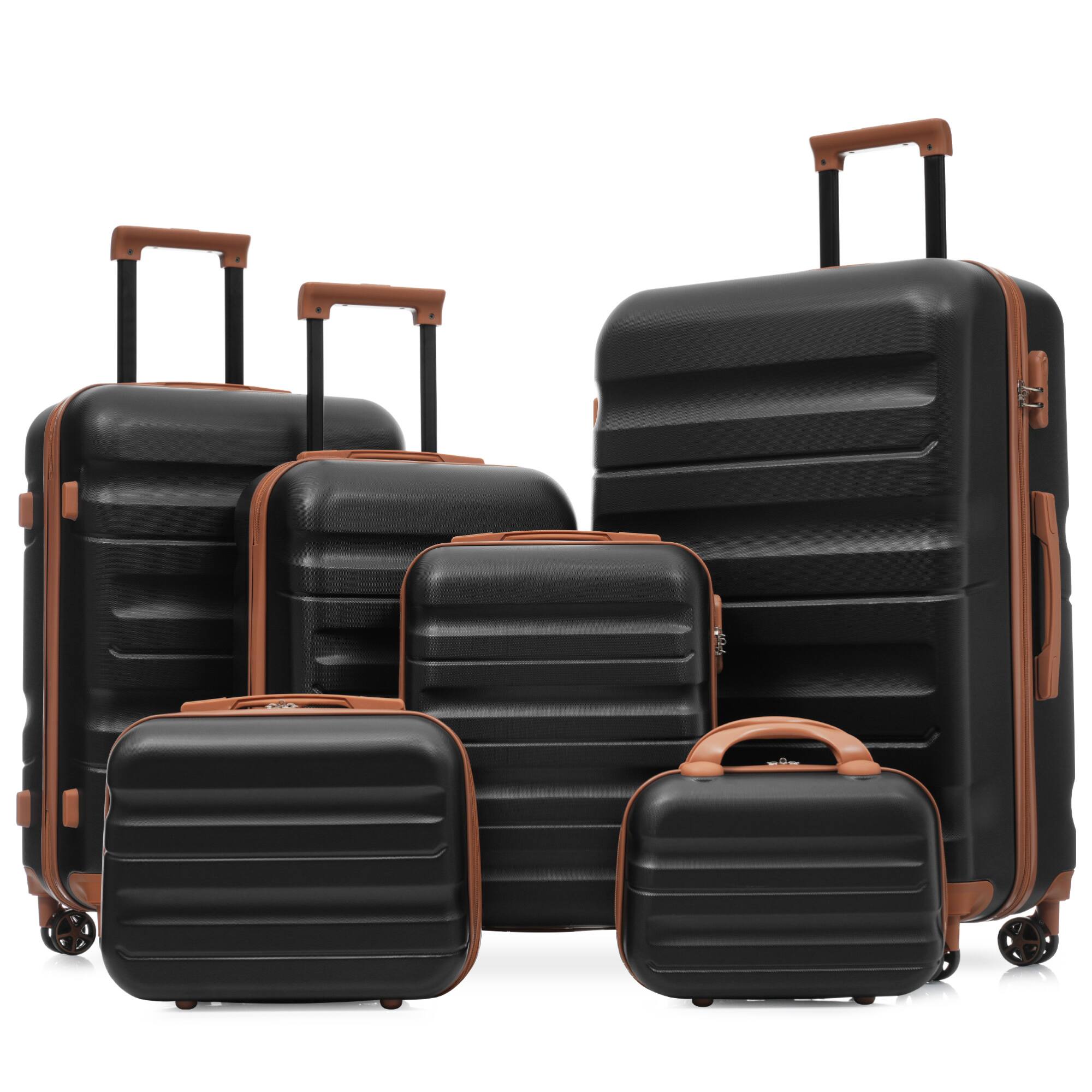 Angle. ELEMENT ACE - 6-Piece Hardshell Spinner Luggage Set - Lightweight Durable Suitcases in Multiple Sizes for Family Travel - Black Brown.
