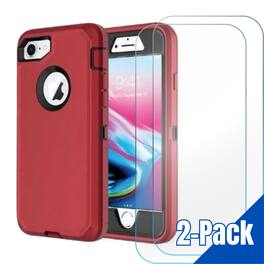 Entronix - Heavy Duty Bundle for iPhone 8/7/SE - Durable Case with 2 Clear Screen Protectors - Red