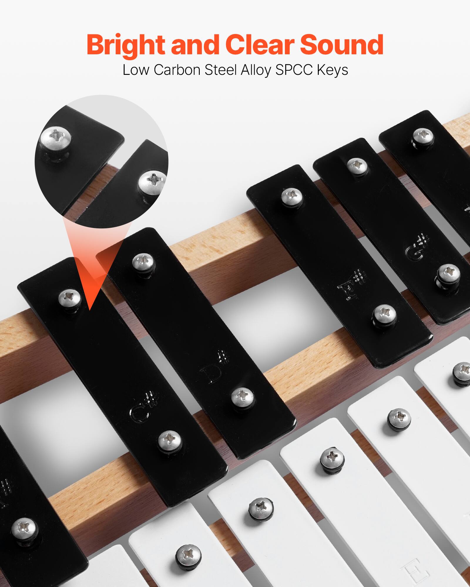 Bright and Clear Sound  
Low Carbon Steel Alloy SPCC Keys