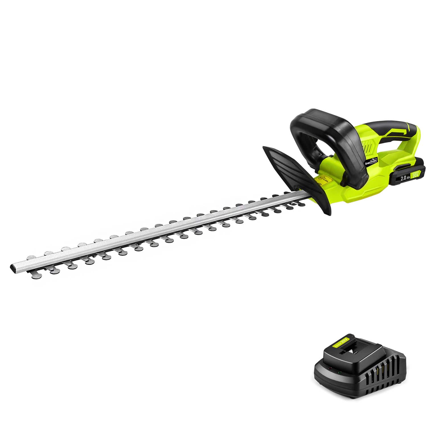 SnapFresh - 20V Cordless Hedge Trimmer 22 Inch Dual Action Blade with Battery and Fast Charger Included - Green