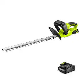 SnapFresh - 20V Cordless Hedge Trimmer 22 Inch Dual Action Blade with Battery and Fast Charger Included - Green
