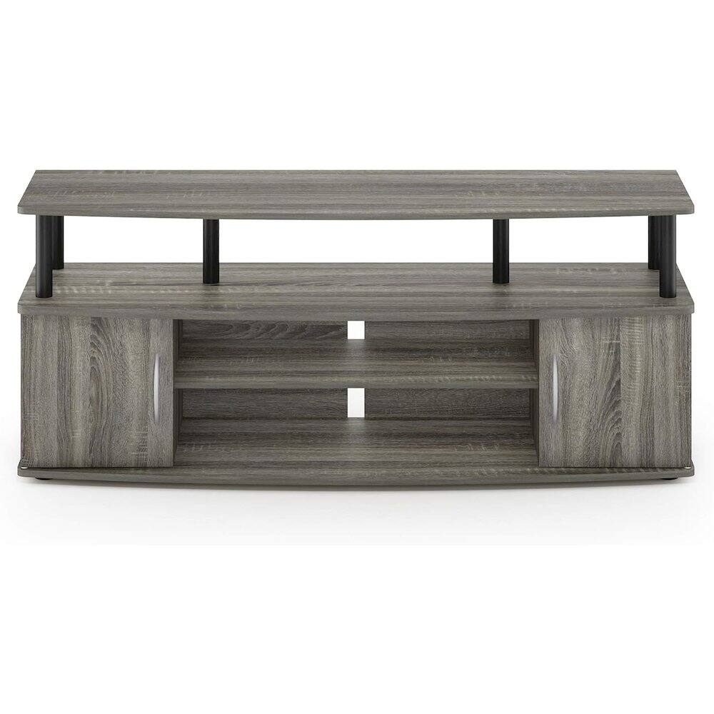 Back. FurniFact - Grey 50 Inch TV Stand,Three Open Shelves and Two-Door Storage Modern TV Console - French Oak Grey/Black.