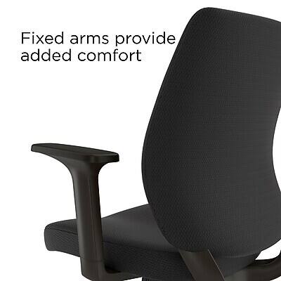 Fixed arms provide added comfort