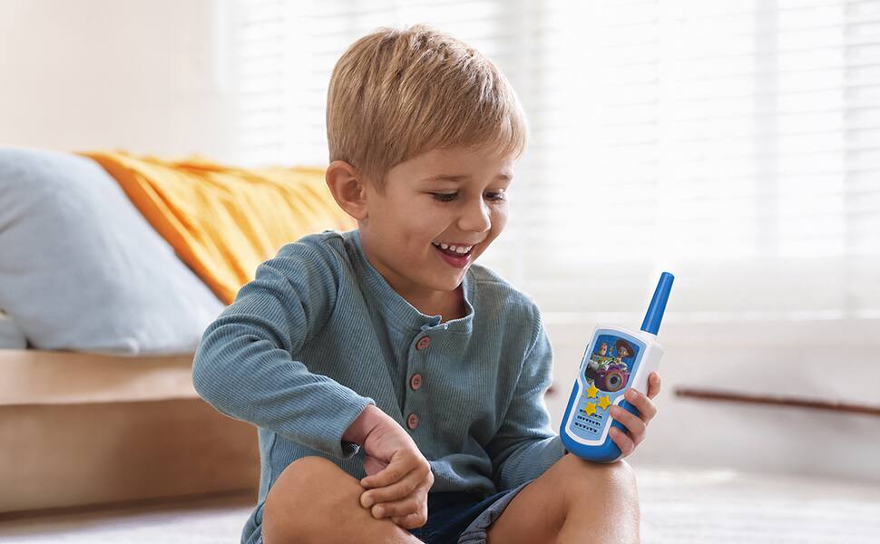 Angle. eKids - Toy Story 5 Walkie Talkies for Kids, Two Way Radios for Indoor or Outdoor Games - Blue.