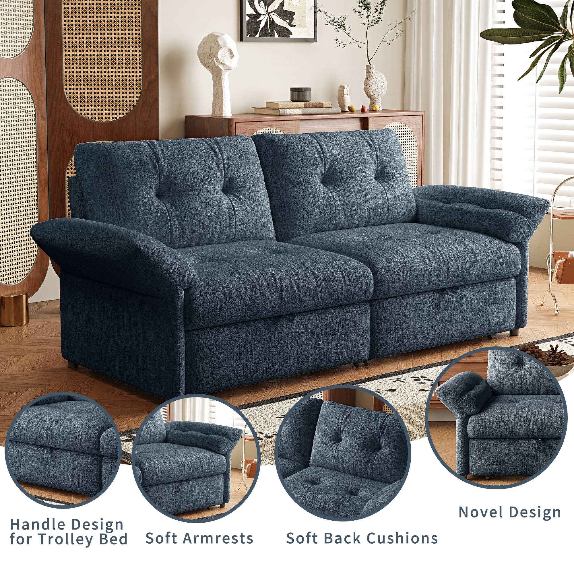 Handle Design for Trolley Bed, Soft Armrests, Soft Back Cushions, Novel Design