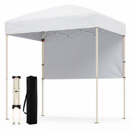 Costway - Pop-Up Canopy Tent with 1 Half Sidewall, Easy Setup Folding Outdoor Sun Shelter - White