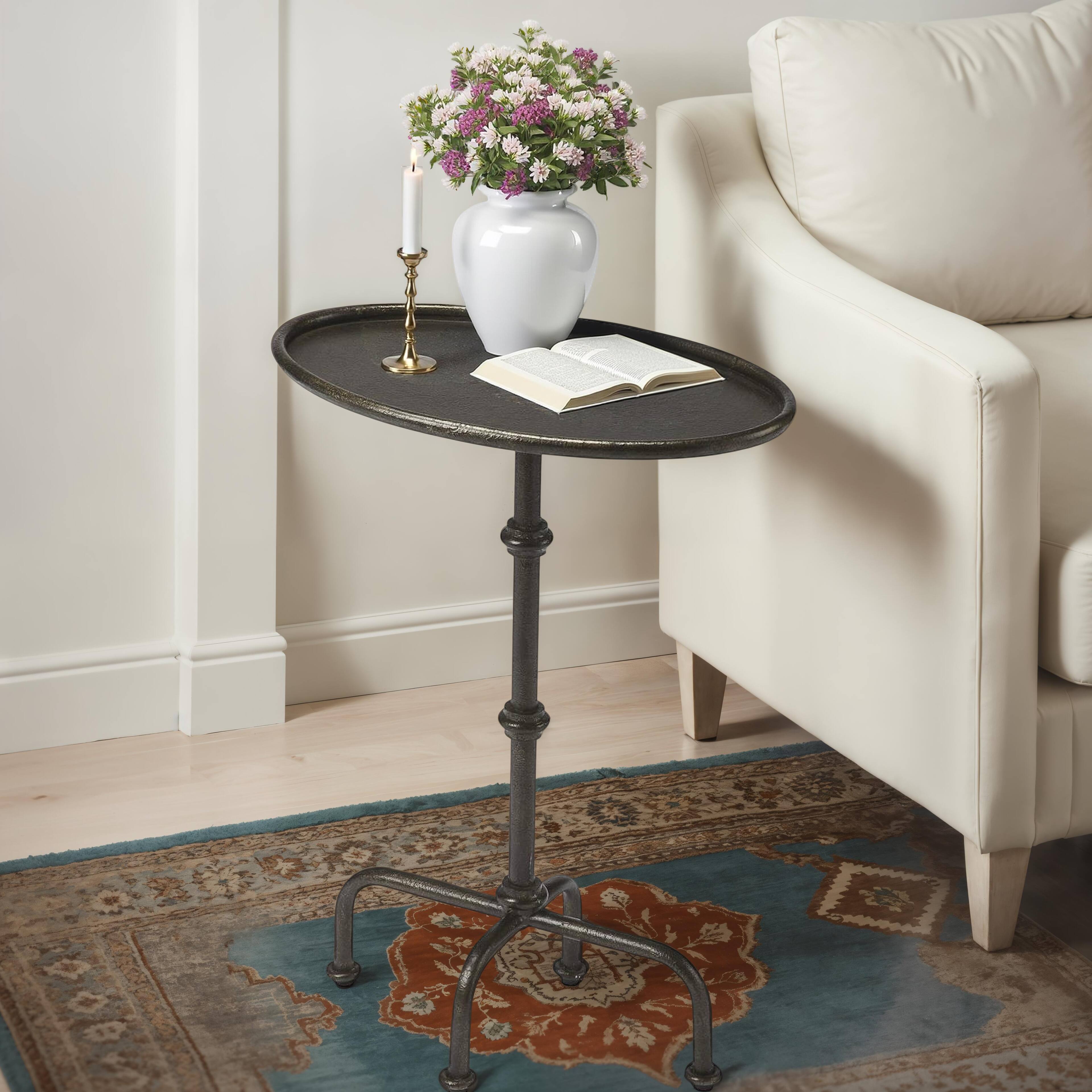 Alt View 1. Butler Specialty - Kira Indoor 19.75 in. W Oval Metal Pedestal Table - Gray.