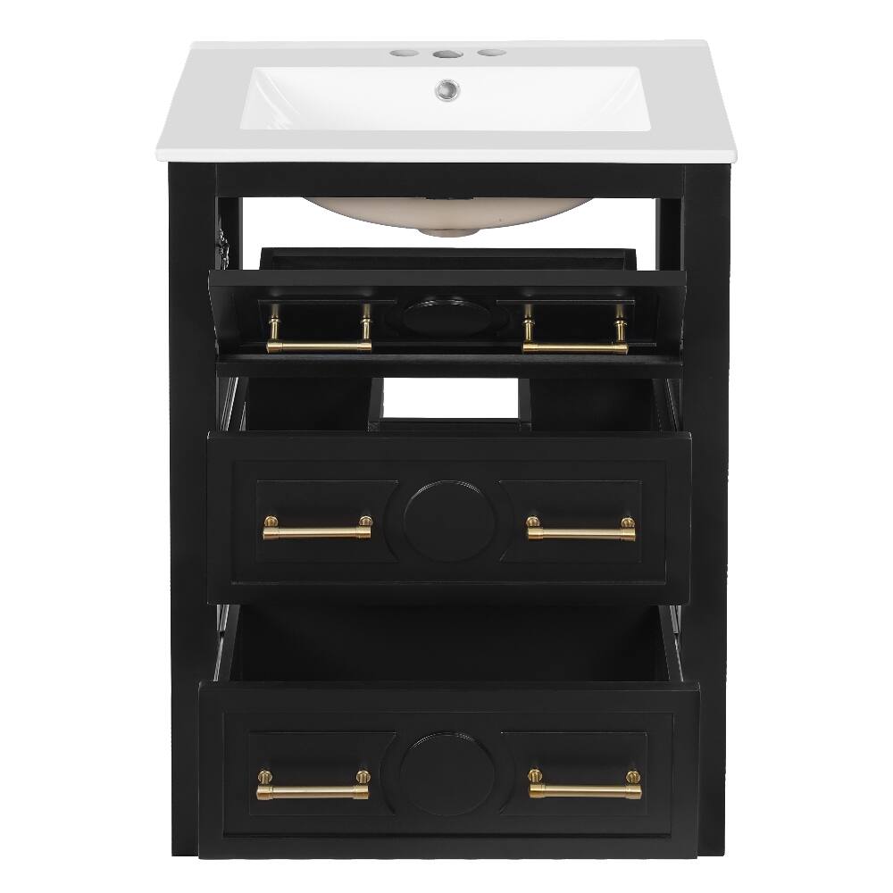 Alt View 7. Loheer - Loheer 24 inch bathroom vanity with sink Black Freestanding - Black.