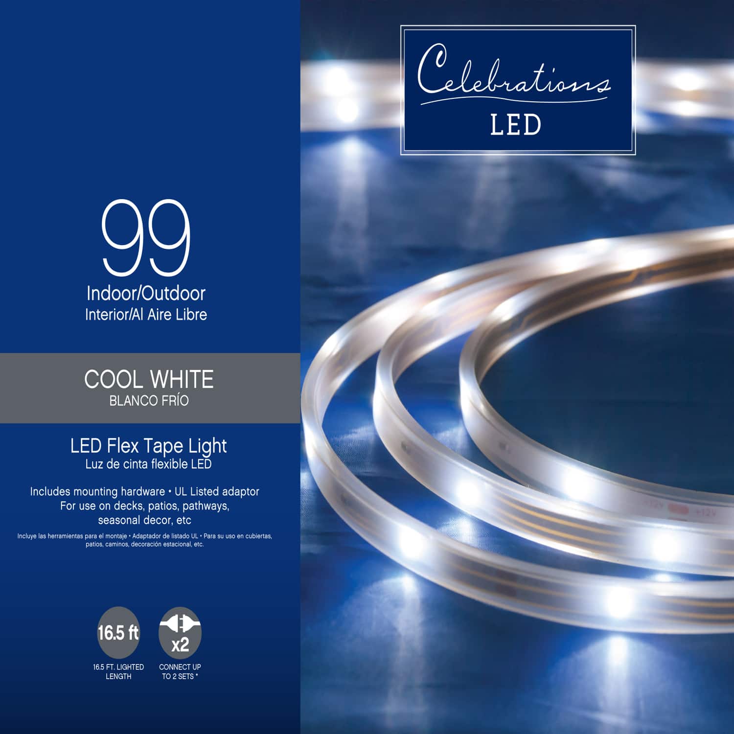 Celebrations - LED Cool White 99 ct Rope Christmas Lights 16.4 ft.