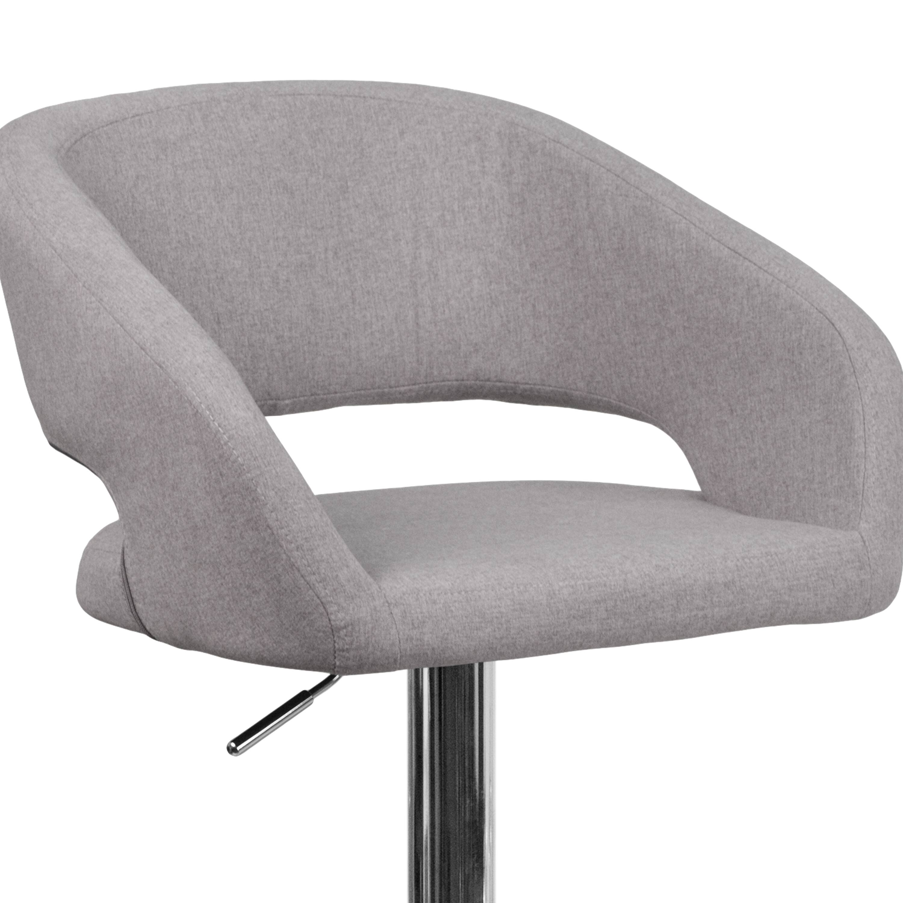 Alt View 9. Emma + Oliver - Shae Contemporary Upholstered Adjustable Height Barstool with Rounded, Cutout Mid-Back and Pedestal Base - Gray Fabric/Chrome Frame.